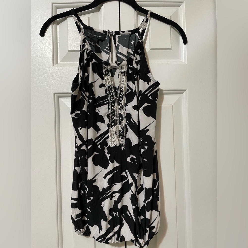 INC International Concepts Black and White Sleeveless Top with Beading Size S